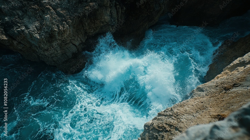 Obraz premium Ocean Waves Crashing Against Cliffside