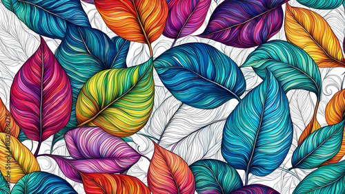 Wallpaper Mural pattern with multicolored leaves. Torontodigital.ca