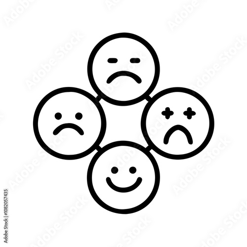 Emotions wheel icon showing sadness, anger, joy, and disappointment in black and white