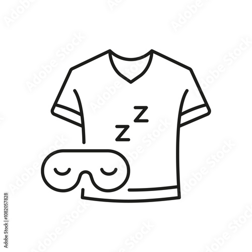 Pajama Shirt and Sleep Mask Line Icon. Cozy Bedtime Outfit with Sleep Mask Outline Symbol. Comfortable Bedtime Clothing and Mask. Editable Stroke. Isolated Vector Illustration