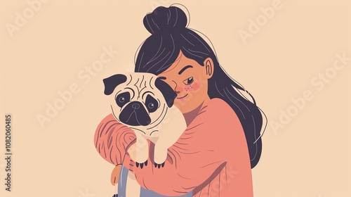 Unconditional Love: The Heartwarming Bond Between a Fat Asian Woman and Her Adorable Pug Dog --ar 16:9