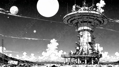 Fototapeta Naklejka Na Ścianę i Meble -  Black and white anime style star exploration.