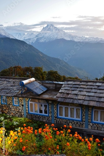 Machapuchare seen from the Poon Hill trek, in the Annapurnas, Nepal photo