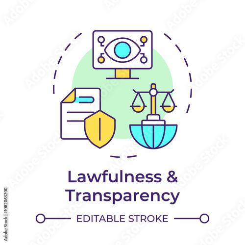 Lawfulness and transparency multi color concept icon. GDPR principle. Legal compliance. Data protection regulation. Round shape line illustration. Abstract idea. Graphic design. Easy to use in article