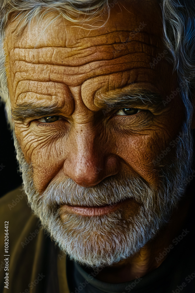 An extremely detailed and photorealistic macro portrait of an elderly man. An extremely detailed and photorealistic macro portrait of an elderly man.