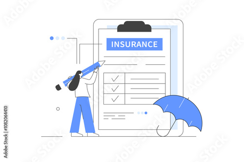 Auto insurance policy form. Car safety, assistance and protection. Insurance agent or salesman providing security document. Flat Cartoon Vector Illustration, icon. Stylish, Minimalist 
