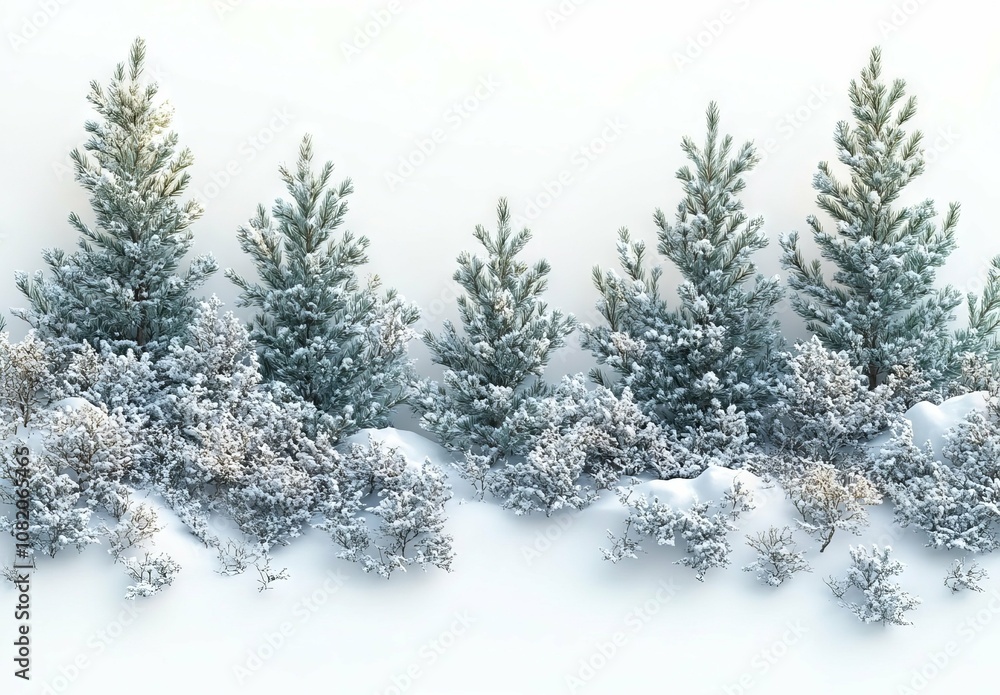 Fototapeta premium Snow Covered Trees in a Winter Wonderland: A Serene Landscape