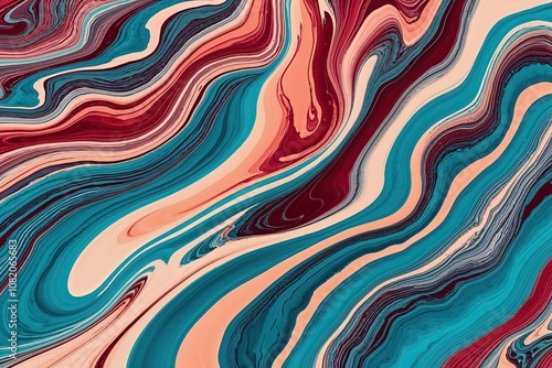 Richly Colored Abstract Acrylic Ink Waves Creating a Unique Marbled Texture