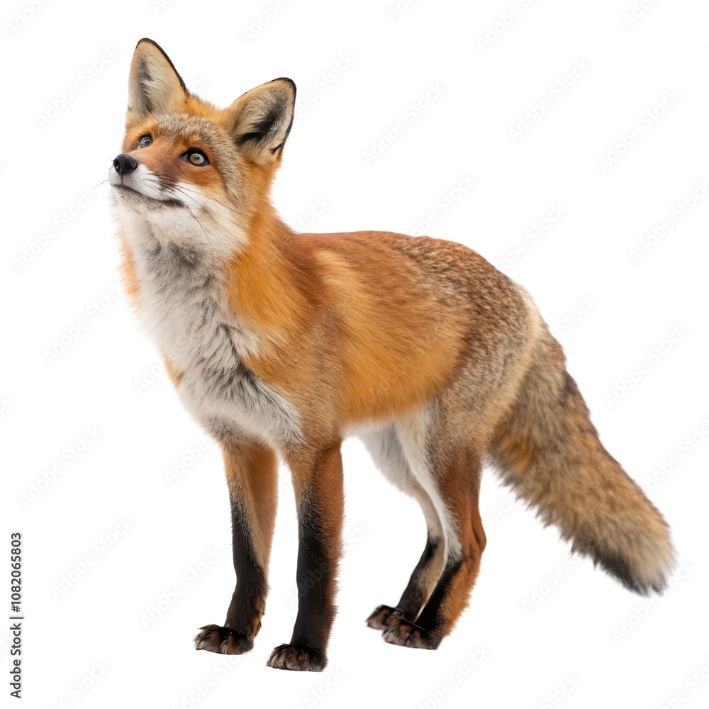 Majestic Red Fox Standing Alert with Curious Expression, transparent background PNG Majestic Red Fox Standing Alert with Curious Expression, transparent background PNG