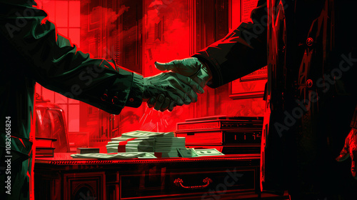 Concept of bribery and financial crimes. Violation of the law. Embezzlement. Bribe. Financial fraud. Money laundering. Criminal activity. Wealth. Poverty. Economy.
