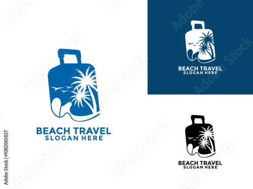 Travel Logo Icon Design Vector, Travel Beach with Travel Bag logo design template
