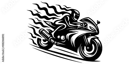 A stylized motorcycle logo with flame trails coming from the exhaust, symbolizing high speed and excitement