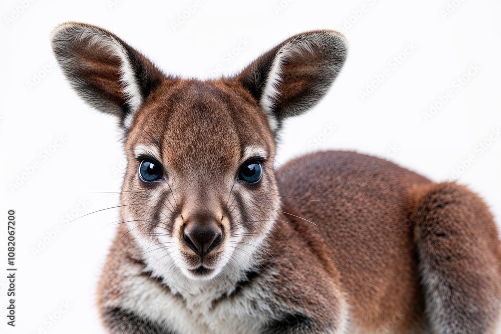 Fototapeta premium Kangaroo Joey Peeking in Adorable Front View Isolated on White Background