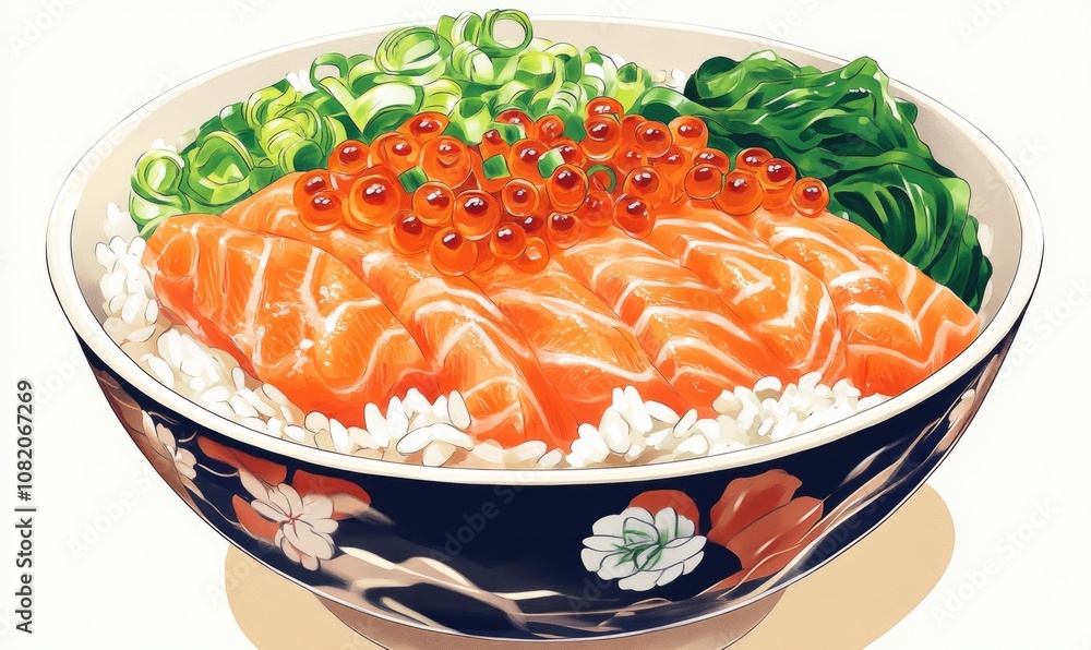 A bowl of sushi with rice and seaweed A bowl of sushi with rice and seaweed