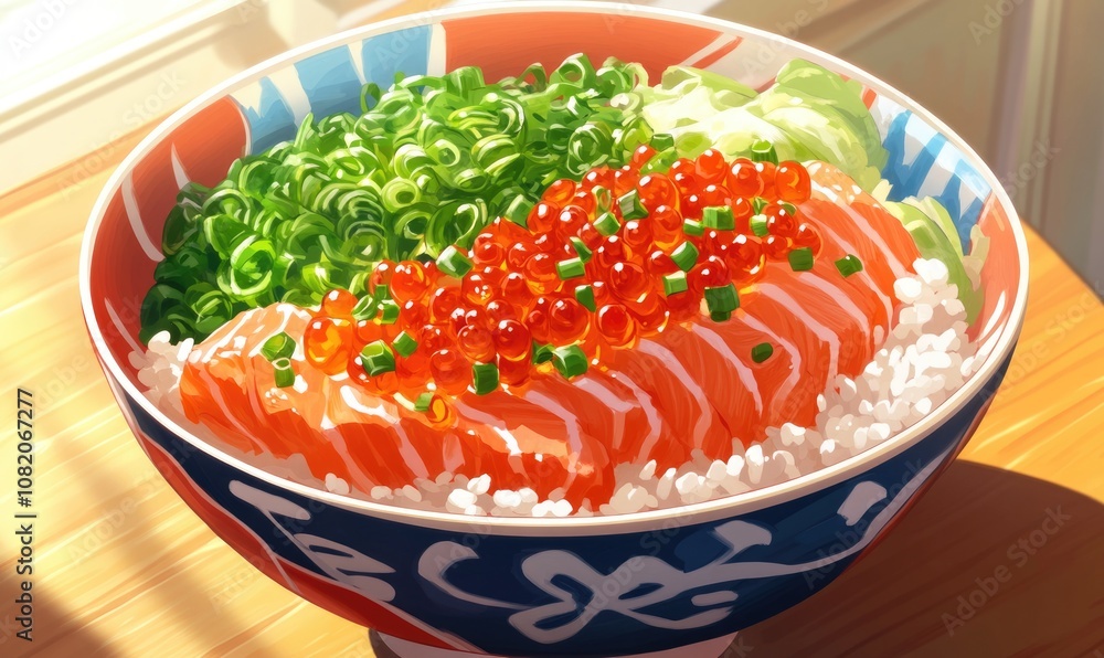 A bowl of food with a piece of salmon and some green vegetables A bowl of food with a piece of salmon and some green vegetables