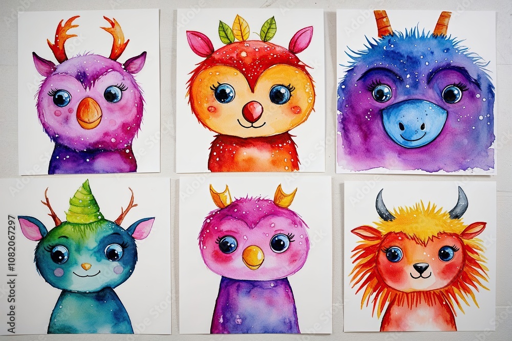 Fototapeta premium Playful Whimsical Creature Watercolor Artwork for Kids