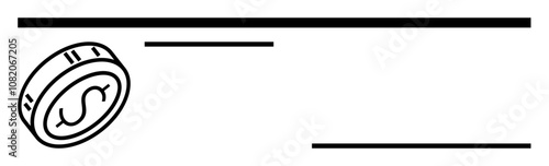 Coin with dollar symbol angled diagonally with three horizontal lines on different planes. Ideal for finance, banking, currency exchange, investment strategies, wealth management, economics