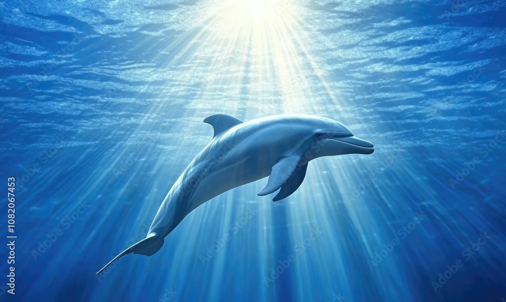 A dolphin is swimming in the ocean A dolphin is swimming in the ocean