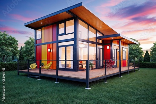 Vibrant Modular House Model with Colorful Scenery for Family Living and Loan Potential photo