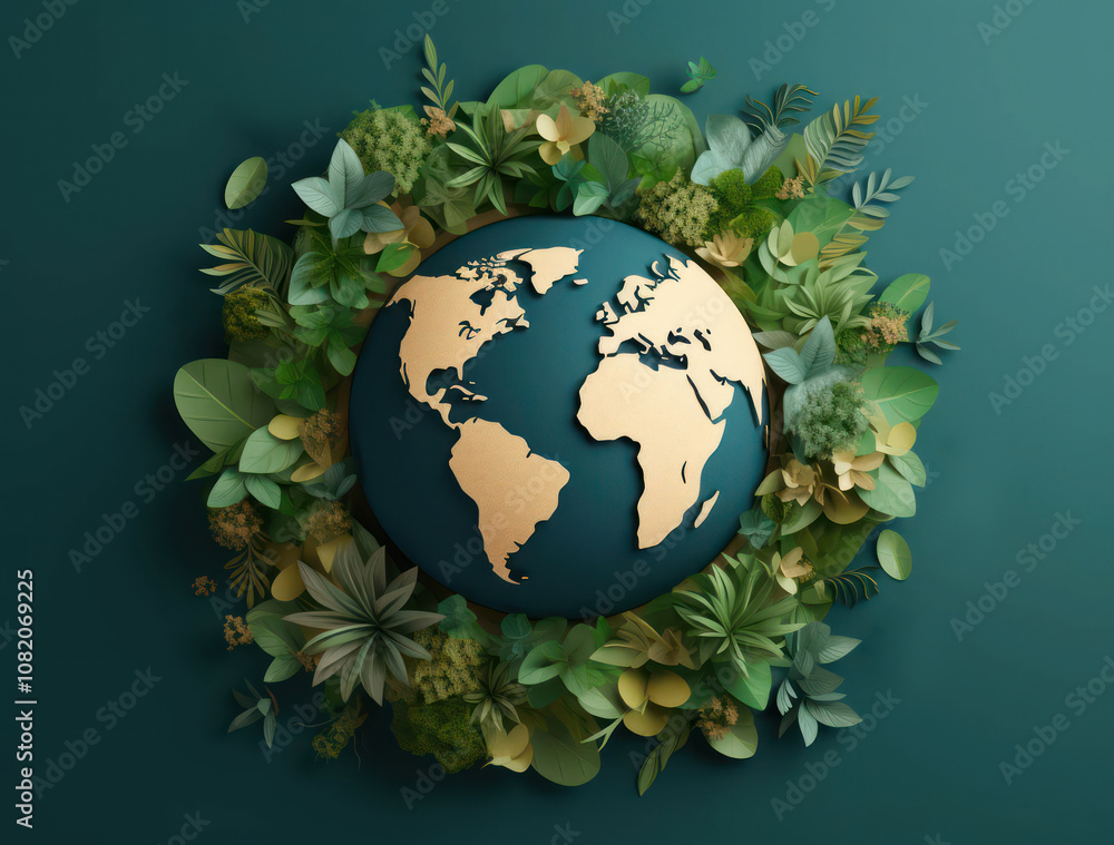 A globe surrounded by lush greenery, symbolizing environmental harmony and sustainability. A globe surrounded by lush greenery, symbolizing environmental harmony and sustainability.