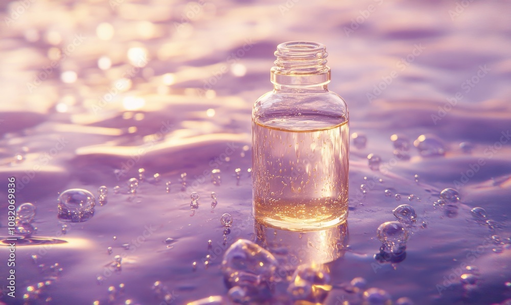 A bottle of perfume is on the water A bottle of perfume is on the water