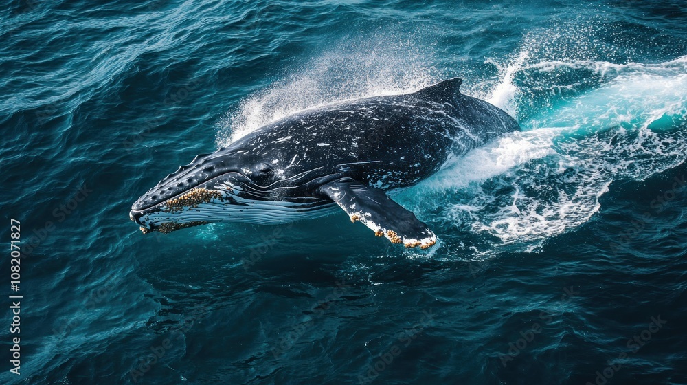 Naklejka premium Humpback Whale Leaping Out of the Ocean Water