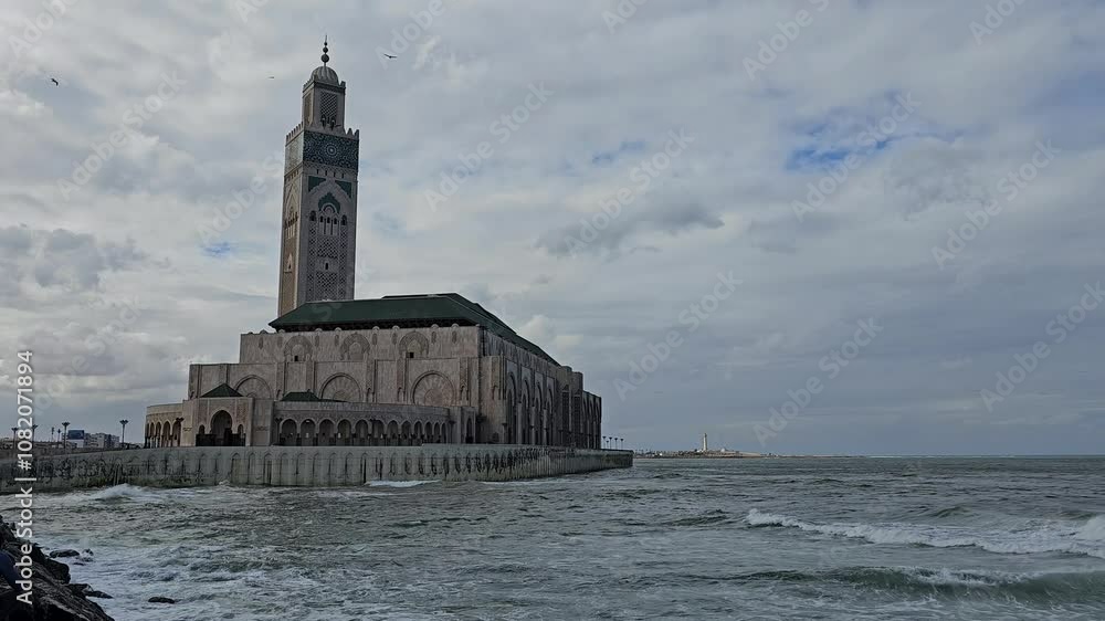scenic view of the Famous Hassan II Mosque in Casablanca, Morocco scenic view of the Famous Hassan II Mosque in Casablanca, Morocco