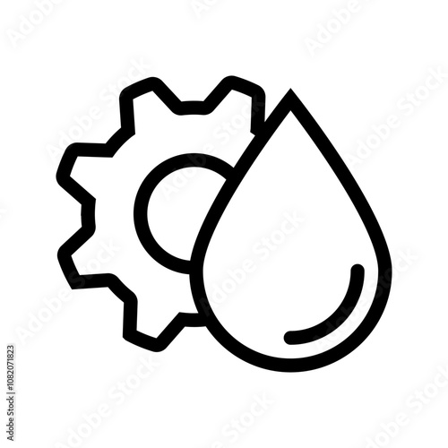 Water Settings Icon. Pictogram of a Water Drop and Gear Symbolizing Water Management, Control and Adjustment. Vector Outline Editable Illustration.