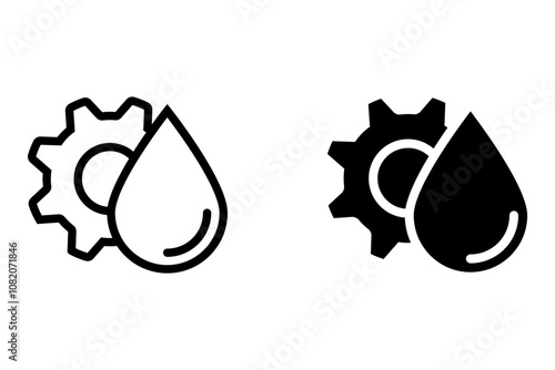 Water Settings Icon. Pictogram of a Water Drop and Gear Symbolizing Water Management, Control and Adjustment. Vector Outline Editable Illustration.