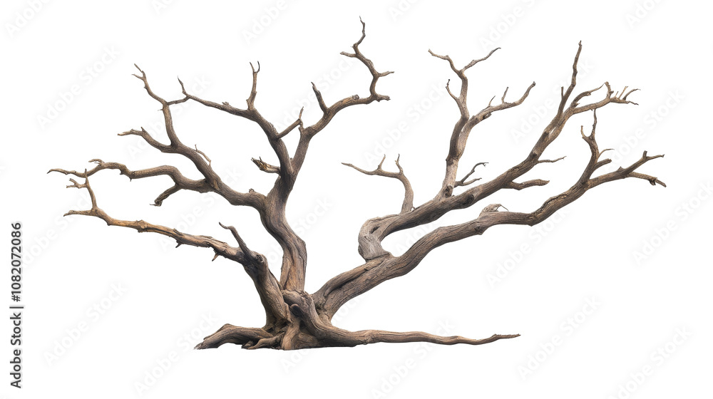 Artistic display of a gnarled tree isolated background nature study dark environment side view natural form exploration Artistic display of a gnarled tree isolated background nature study dark environment side view natural form exploration
