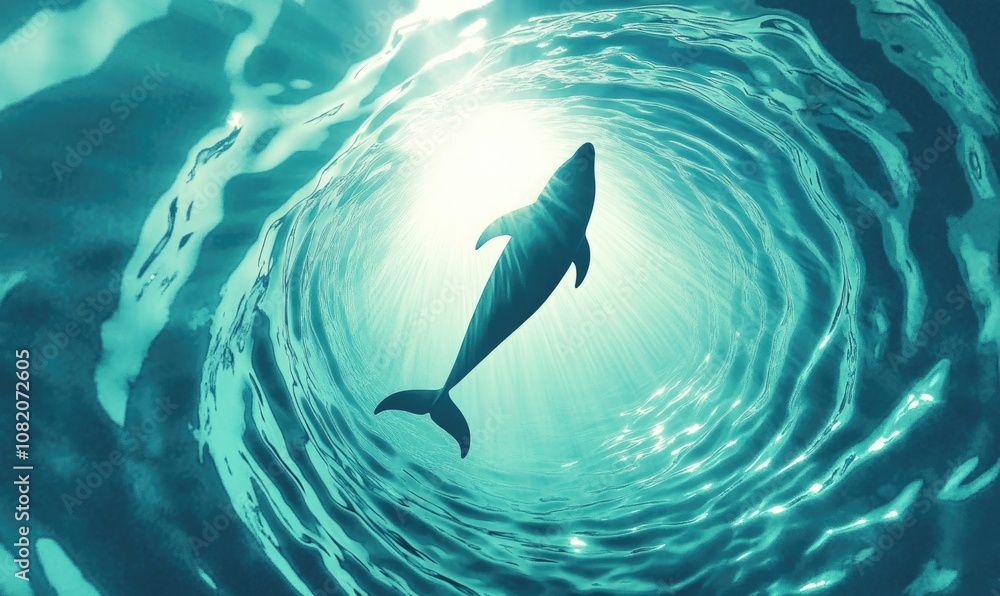 Naklejka premium A dolphin is swimming in a blue ocean