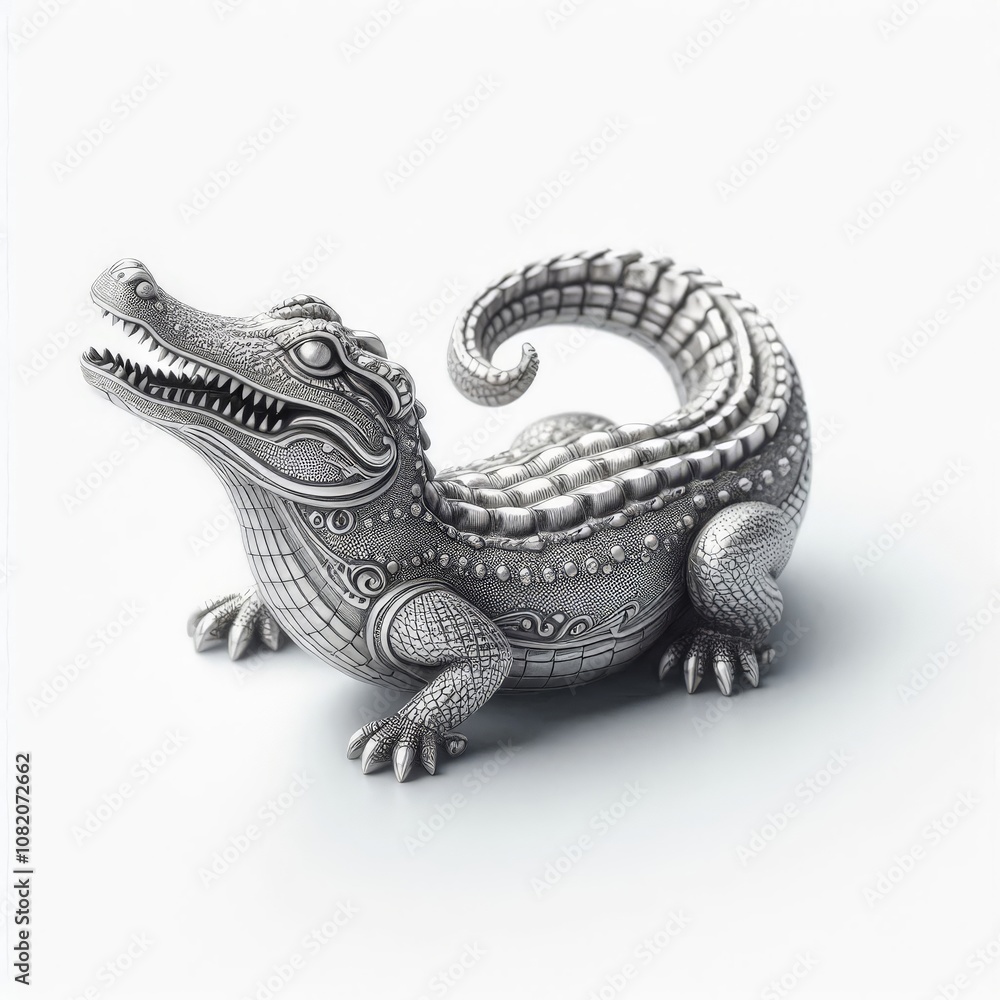 Fototapeta premium silver figure crocodile on a white background