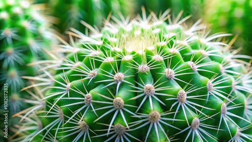 Closeup full frame background of natural green cactus with sharp white prickles in garden