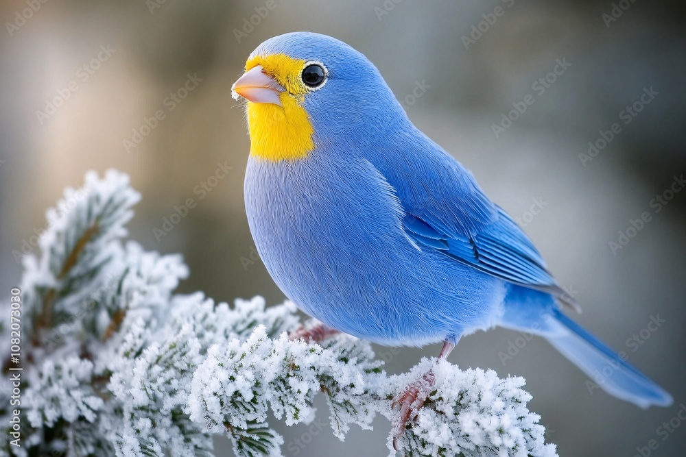 Fototapeta premium Winter Harmony: Yellow Bird on Snowy Branch