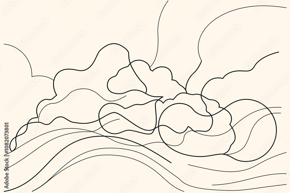 Minimalistic line art of a simple cloud, with smooth, flowing lines creating a soft, rounded shape. Minimalistic line art of a simple cloud, with smooth, flowing lines creating a soft, rounded shape.