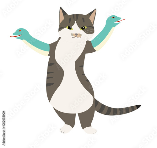 蛇のパペットを持つ巳年の猫