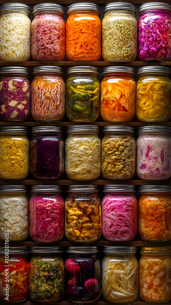 Photo Preserved Food Jars Colorful Vegetables Fermentation Photo Preserved Food Jars Colorful Vegetables Fermentation