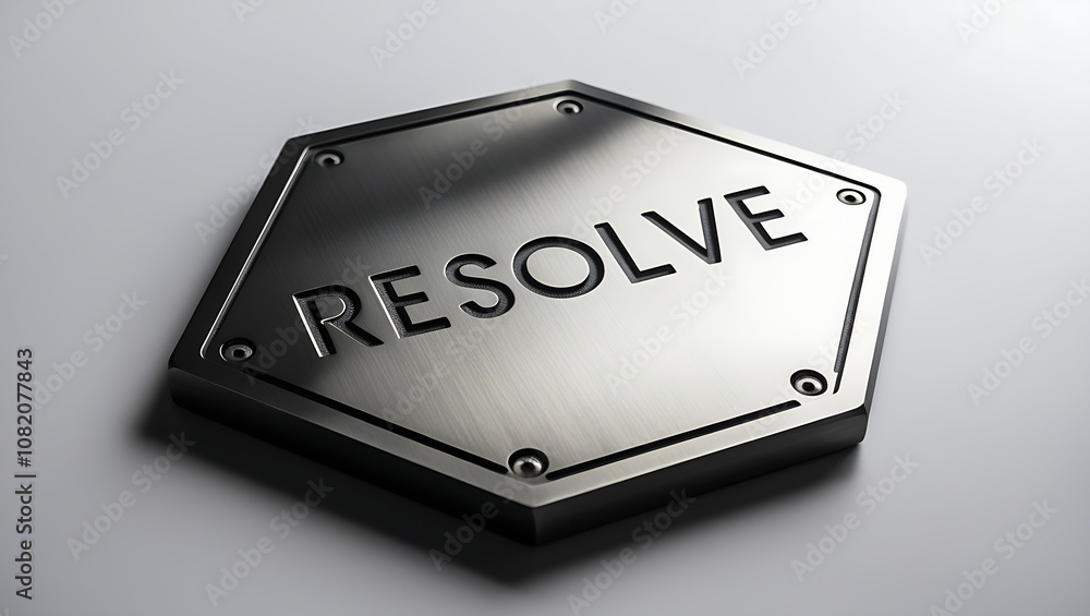A metallic hexagon with the word A metallic hexagon with the word