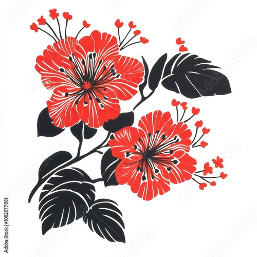 a japaneese drawing of a hawiian ʻŌhiʻa lehua on a white background,generative ai
