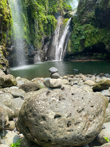 The beauty of Tebela Waterfall in Banyumas Regency, Central Java, indonesia. It was taken on November 18, 2024 by a professional. It's a wonderful waterfall with a nice view