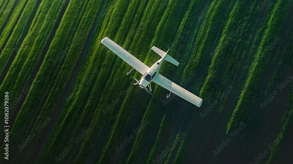 3D Render, Airplane Soaring Over Lush Green Field 3D Render, Airplane Soaring Over Lush Green Field