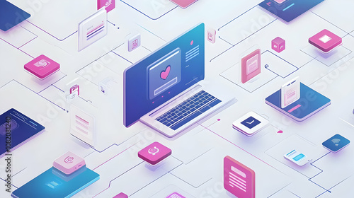 Wallpaper Mural 3D Illustration - Network of Devices Connected Laptop, Smartphone, Tablet Torontodigital.ca