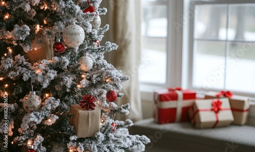 A christmas tree with lights and ornaments