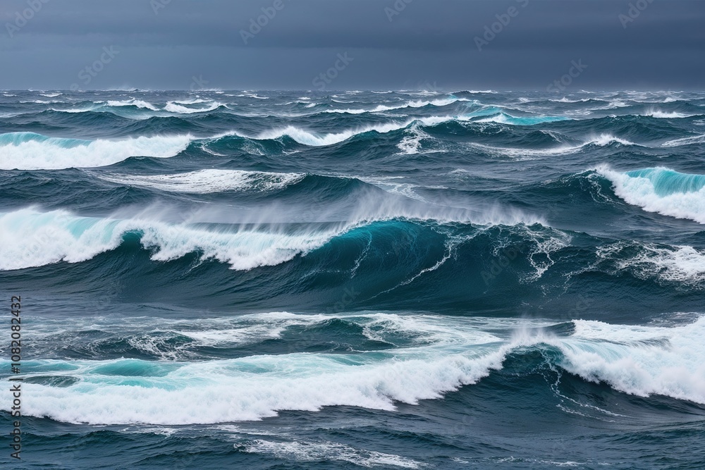 Stormy Blue Ocean Waves with Turbulent Surface Swells Stormy Blue Ocean Waves with Turbulent Surface Swells