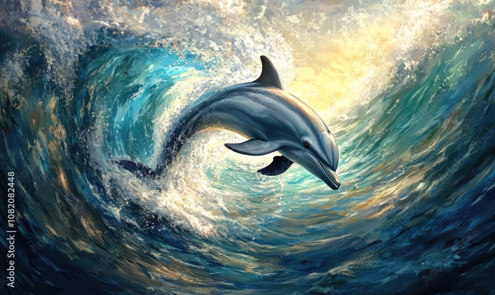 Fototapeta premium A dolphin is jumping out of the water