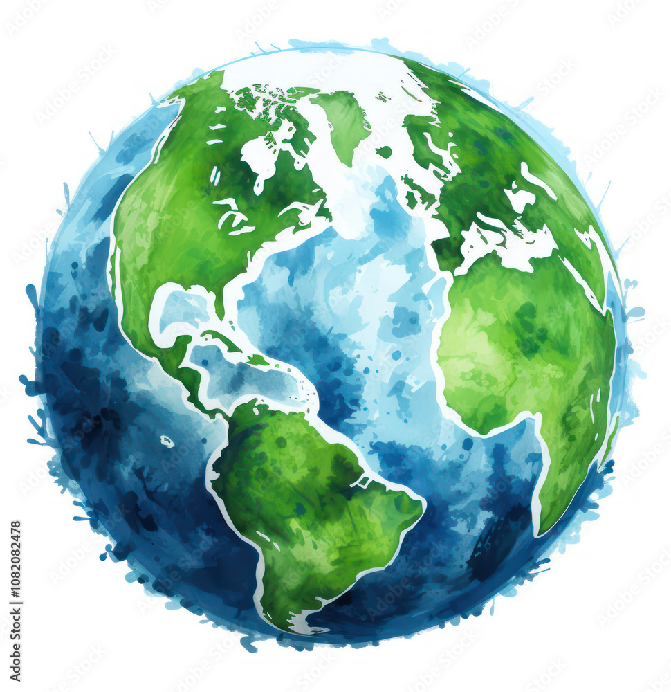 Fototapeta premium Illustration of the Earth, showcasing continents and oceans on a white background.