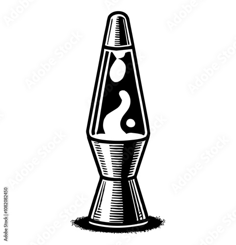 lava lamp engraving black and white outline
