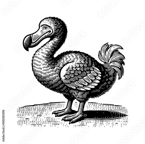 dodo bird engraving black and white outline