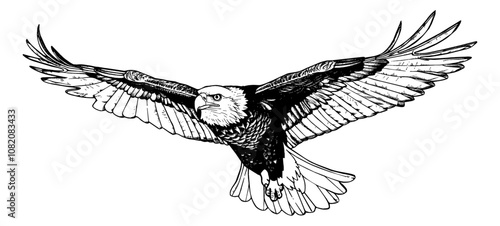 bald eagle fly engraving black and white outline