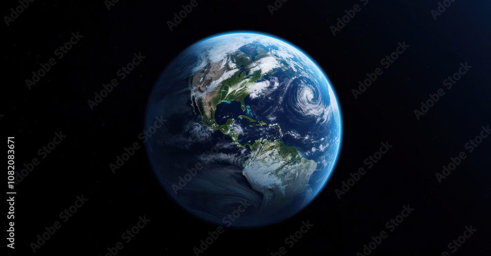 Obraz premium A stunning view of Earth from space, showcasing its vibrant colors and cloud patterns against a dark backdrop.